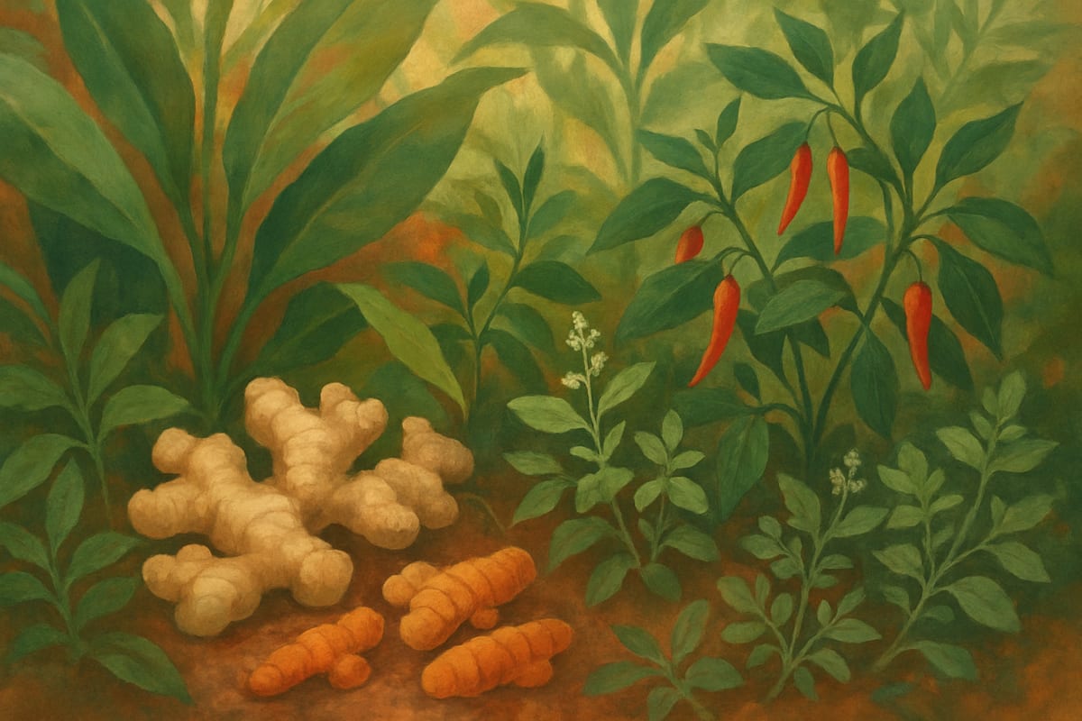 Sauces & Spices — generic tropical editorial illustration